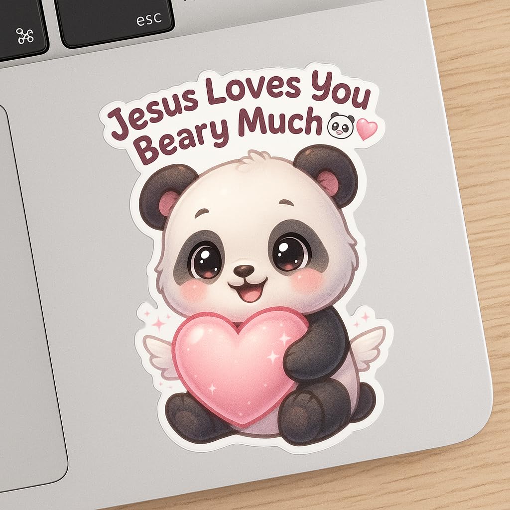 Jesus Loves You Beary Much Panda Sticker, Cute Christian Vinyl Decal, 5 Inch