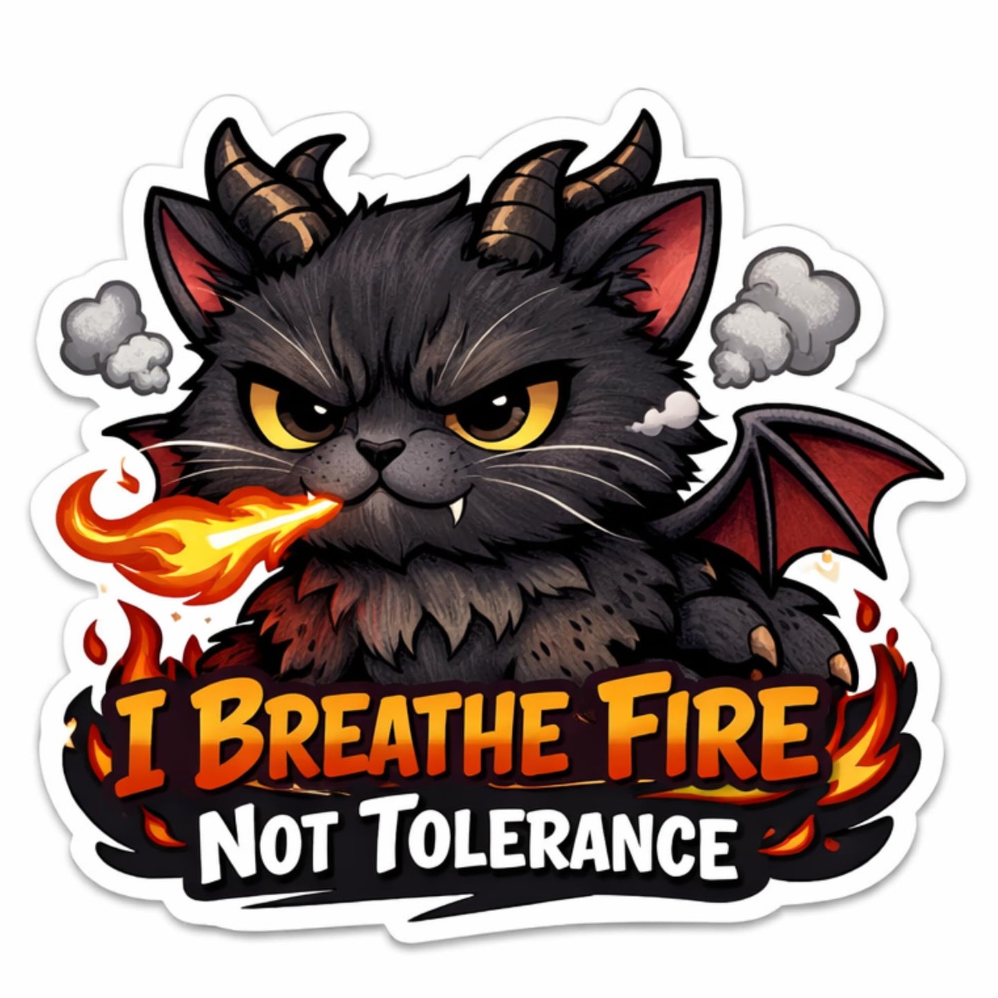 Cute Cat Dragon Stickers 4 Pack, Loaf of Destruction and I Breathe Fire Not Tolerance, 3 Inch Vinyl Die Cut Waterproof Stickers, Multicolor Cartoon Design for Laptops Water Bottles Cars