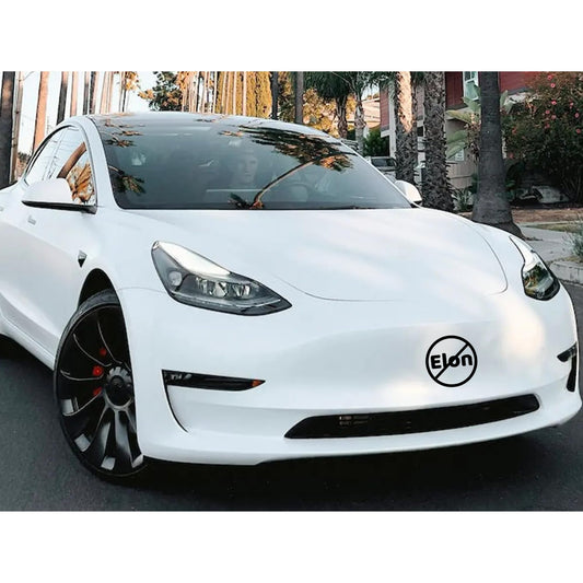 No Elon Vinyl Decal | Funny Anti-Tesla Driver Sticker | 4-Inch Matte Black Car or Bumper Decal | Durable Waterproof Vinyl Sticker
