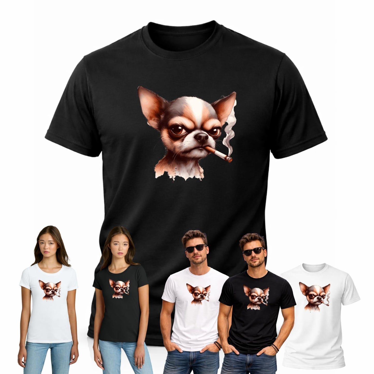 Smoking Chihuahua T Shirt Funny Angry Dog Shirt Cool Smoking Chihuahua Graphic Tee Mens Womens Chihuahua Lover Shirt Black