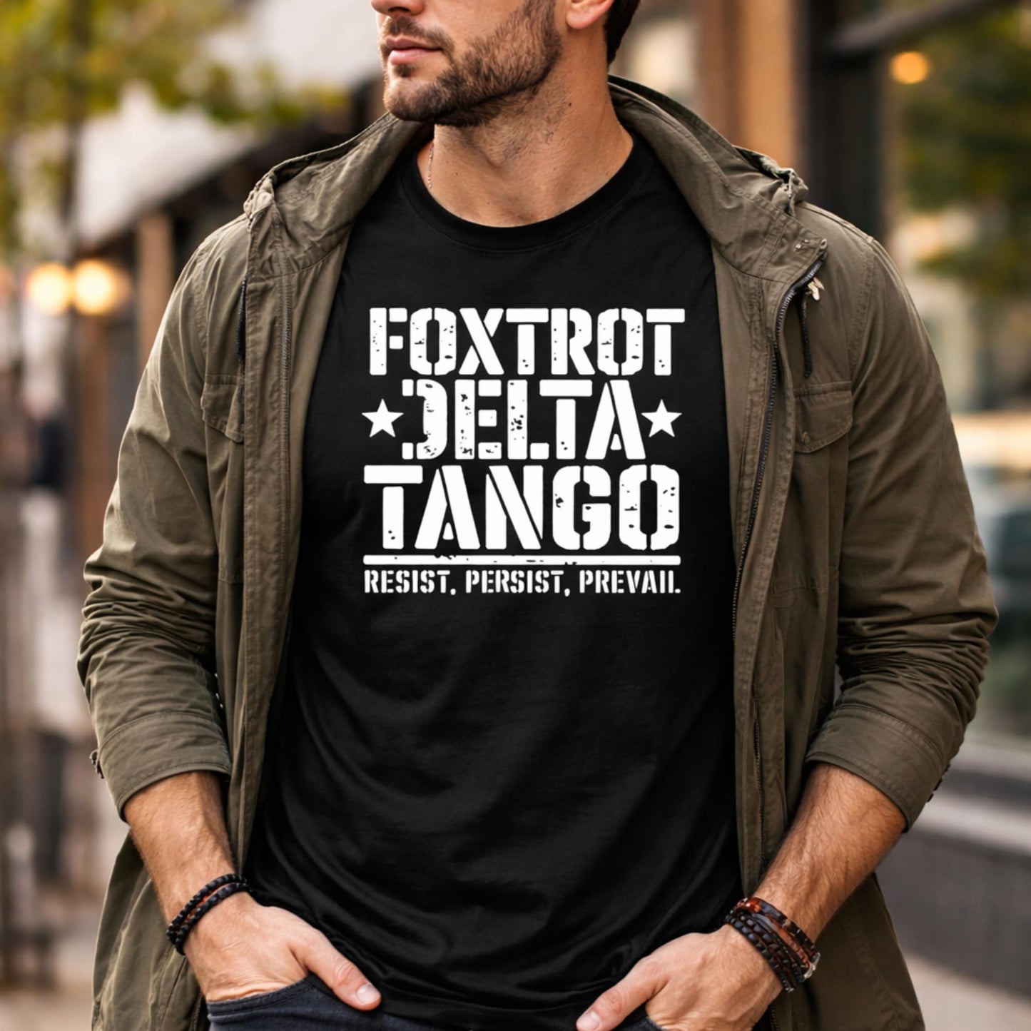 Foxtrot Delta Tango Resist Shirt, Political Statement T-Shirt, Resist Persist Prevail Graphic Tee, Unisex Black Protest Shirt