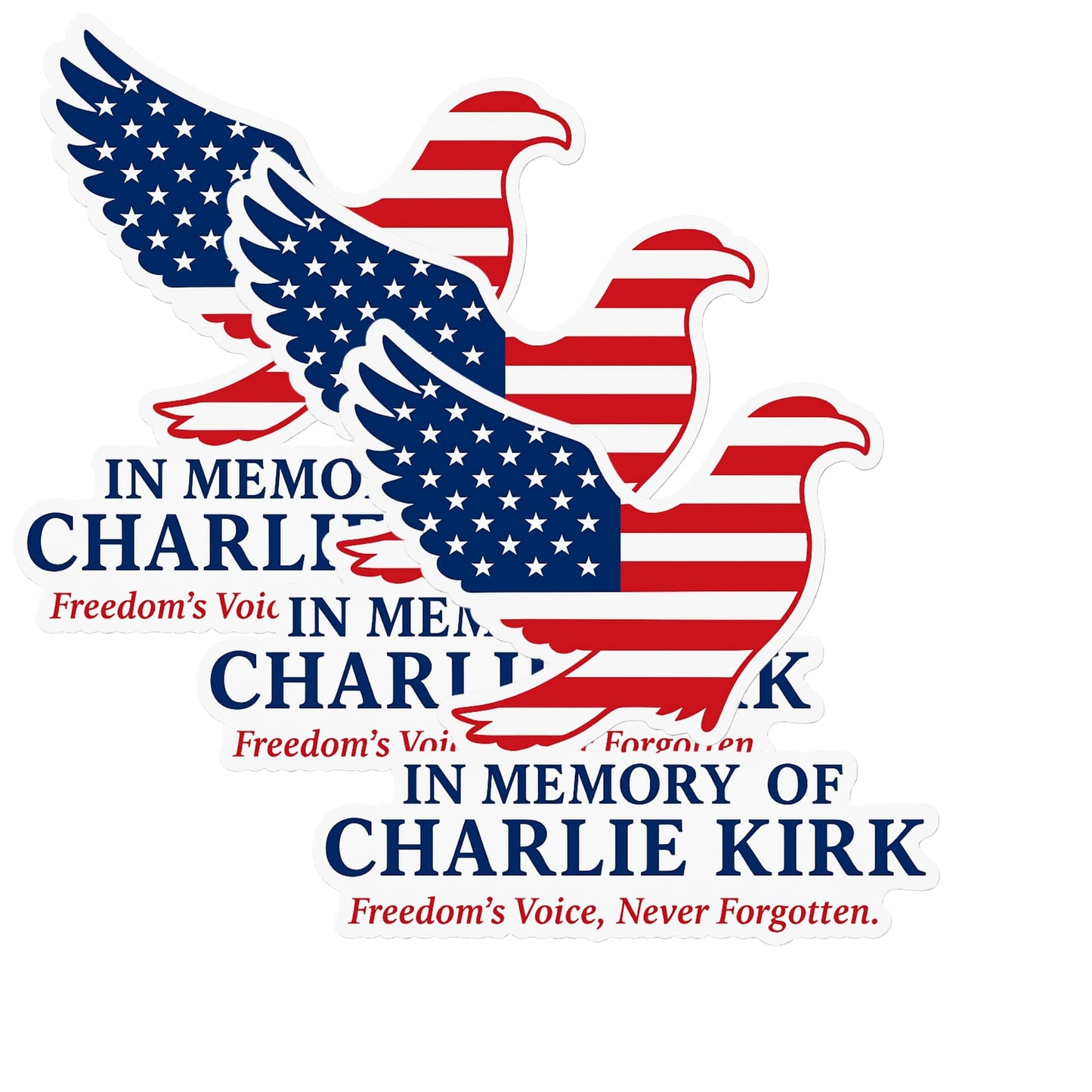 American Patriotic Memorial Eagle Flag Sticker, Freedom's Voice Design, Red White Blue, Vinyl, 3 Inch, Die-Cut Charlie Kirk Tribute - 3 Pack.