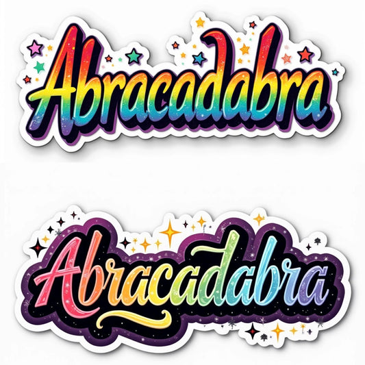Rainbow Pride Abracadabra Sticker Set, Magical Text Design, 4 x 1.5 inches, 2-Pack