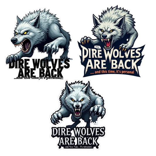 Dire Wolves are Back – 3 Pack of Ferocious 3-Inch Stickers | Snarling Wolf Vinyl Stickers for Laptops, Water Bottles, Notebooks, and More