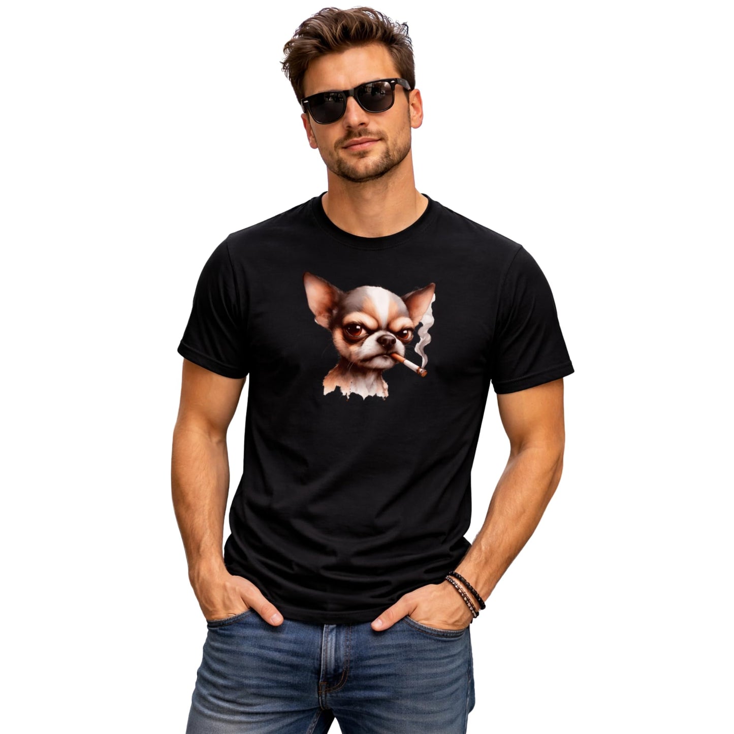 Smoking Chihuahua T Shirt Funny Angry Dog Shirt Cool Smoking Chihuahua Graphic Tee Mens Womens Chihuahua Lover Shirt Black