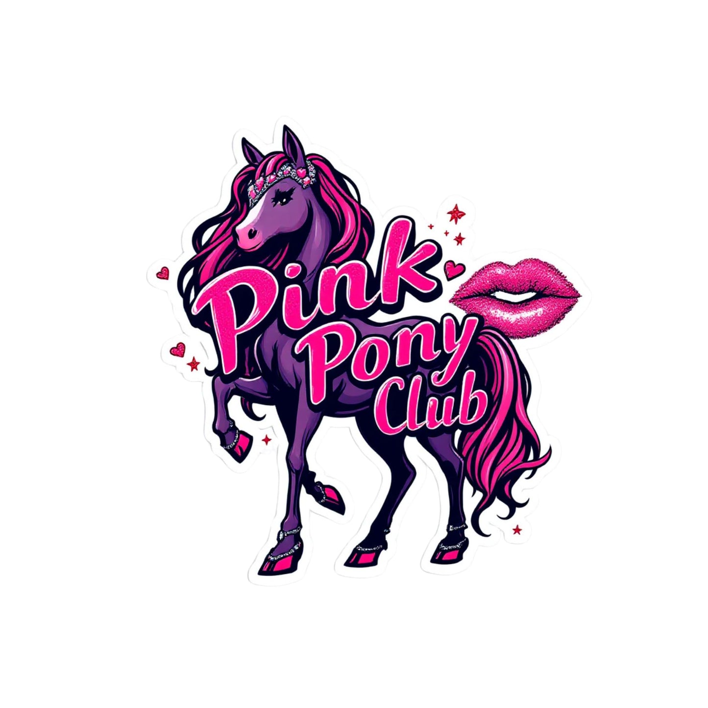 Pink Pony Club Gothic Glam Horse Sticker – Dark Mode with Lipstick Style
