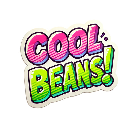 Cool Beans Retro 90s Style Decorative Vinyl Sticker, Pink and Green Neon Design (3 Inch)