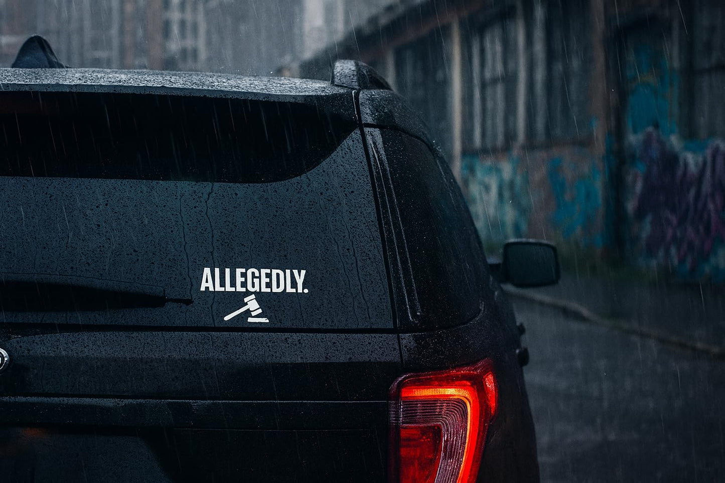Allegedly Vinyl Decal Sticker, White, 8 x 2.5 Inch, Waterproof Die-Cut, Funny Lawyer Design for Cars, Laptops, Windows
