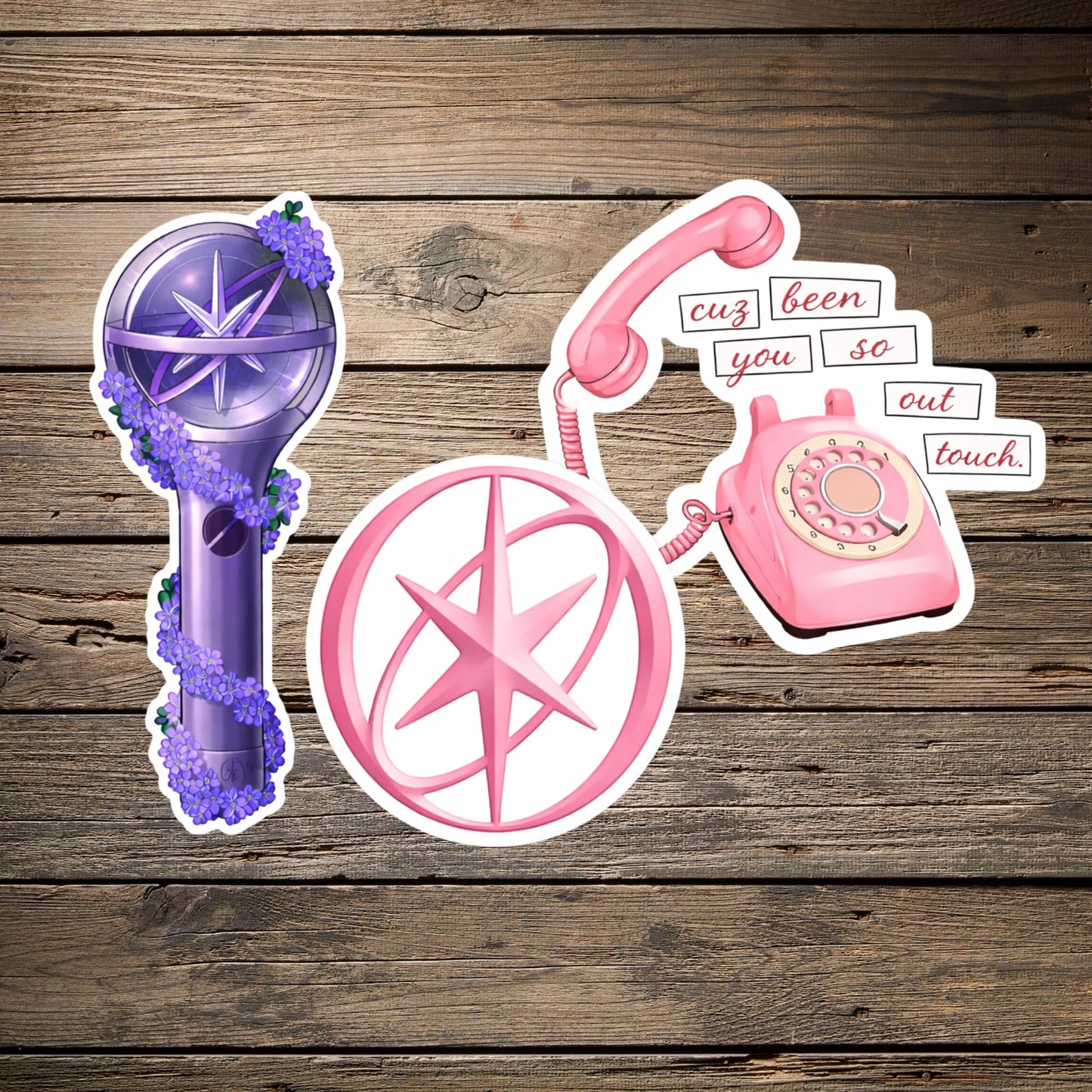 Cute Pink & Purple Aesthetic Vinyl Stickers, 3 Inch Multicolor Decorative Stickers, Retro Phone Magical Wand Star Symbol, Laptop Water Bottle Decals