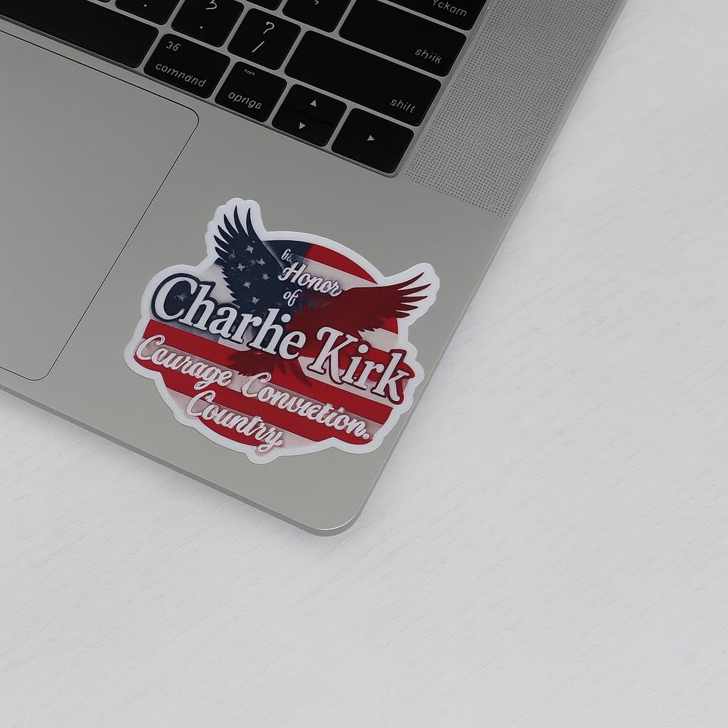 Charlie Kirk Tribute Sticker – 5" Patriotic Die-Cut Vinyl Decal for Laptop, Tumbler – Courage, Conviction, Country
