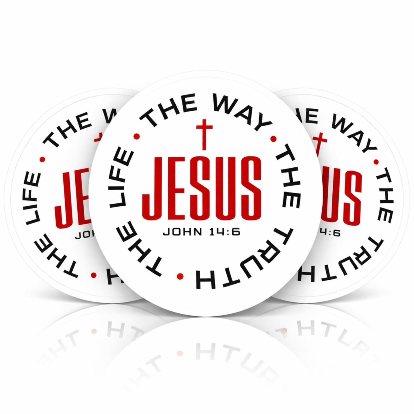 Christian Faith Vinyl Decals, Jesus The Way The Truth The Life Sticker Pack, John 14:6 Waterproof Car Window Laptop Stickers, White Background with Red and Black Design, 3 Inch, 3 Pack