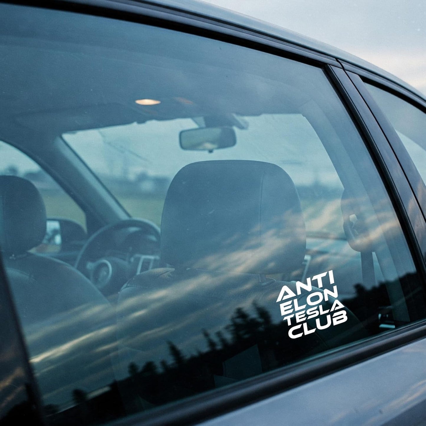 Anti Elon Tesla Club Vinyl Decal, Matte White, 4.5 x 5.5 inches, Water Proof