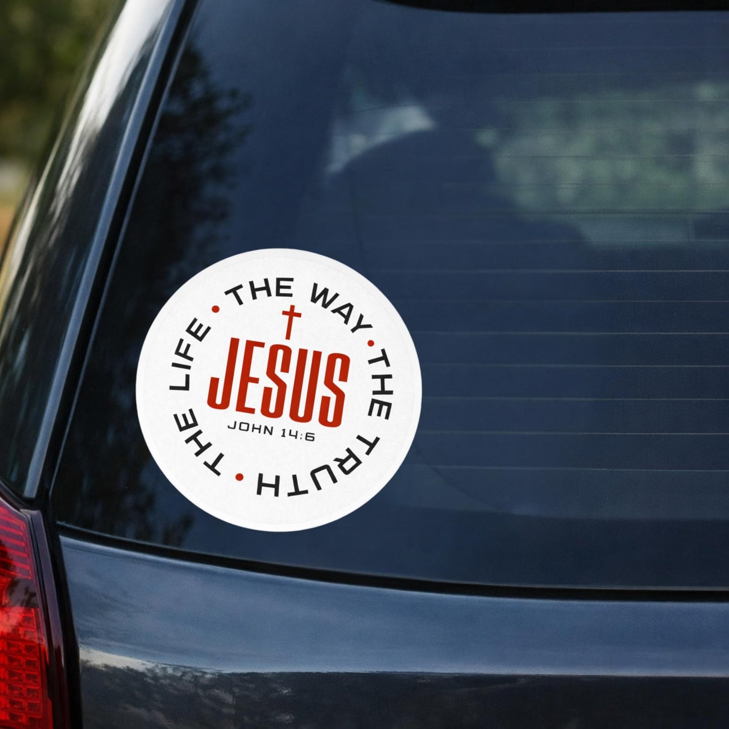 Christian Faith Vinyl Decals, Jesus The Way The Truth The Life Sticker Pack, John 14:6 Waterproof Car Window Laptop Stickers, White Background with Red and Black Design, 3 Inch, 3 Pack