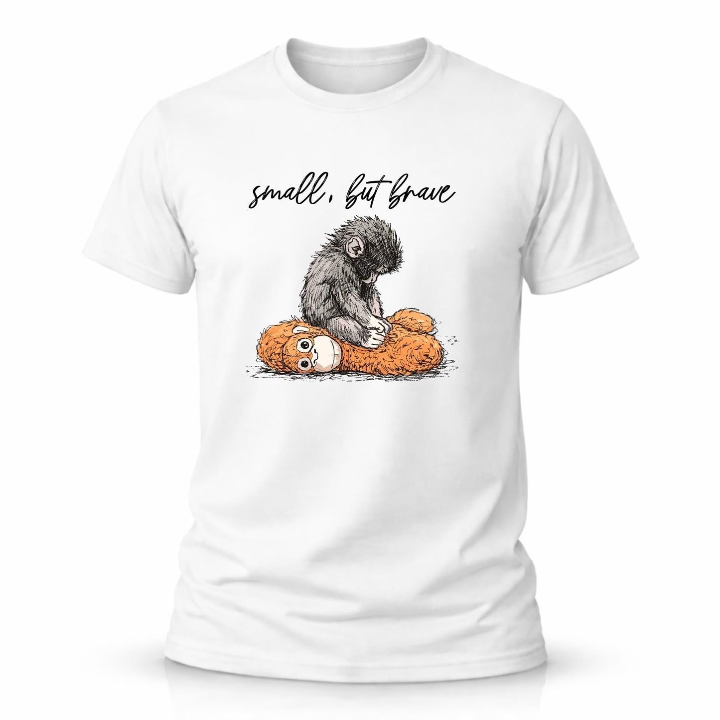 RockPaperStikrz Small but Brave Punch The Monkey Mens Graphic T Shirt, 100 Percent Cotton, White, Monkey Design Tee