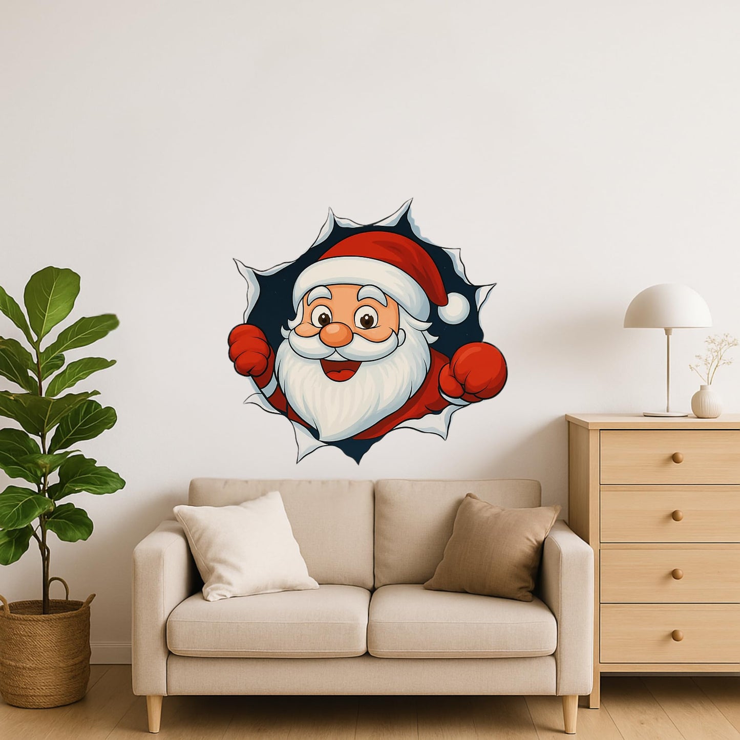 Holiday Spirit 20 x 20 Inch Santa Claus Wall Decal, Low Tack Vinyl, Christmas Home Decoration for Kids Room, Living Room, Seasonal Decor
