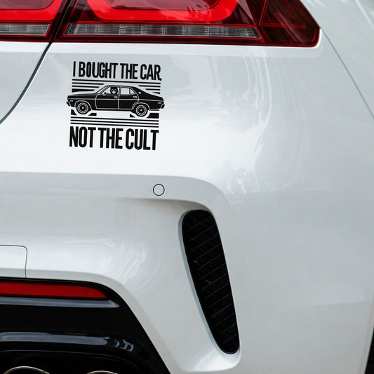 Car Window Decal, I Bought The Car Not The Cult, Anti-Elon Decal for Tesla Drivers, 5.5 Inches, Matte Black, Weatherproof