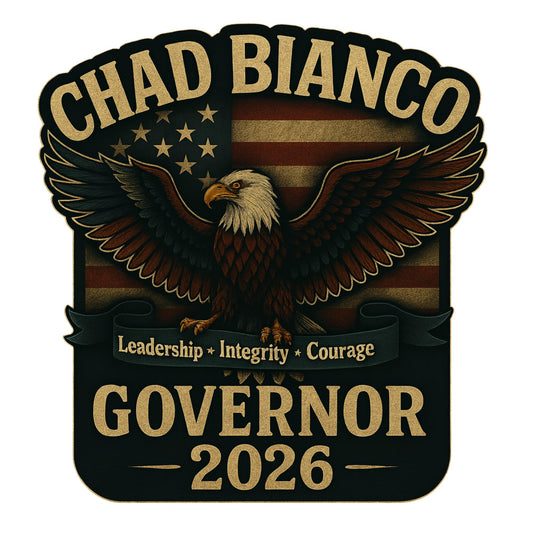 Chad Bianco 2026 for Governor – Patriotic Eagle Sticker 5" | Leadership • Integrity • Courage | Vintage Americana Design, Bumper Sticker