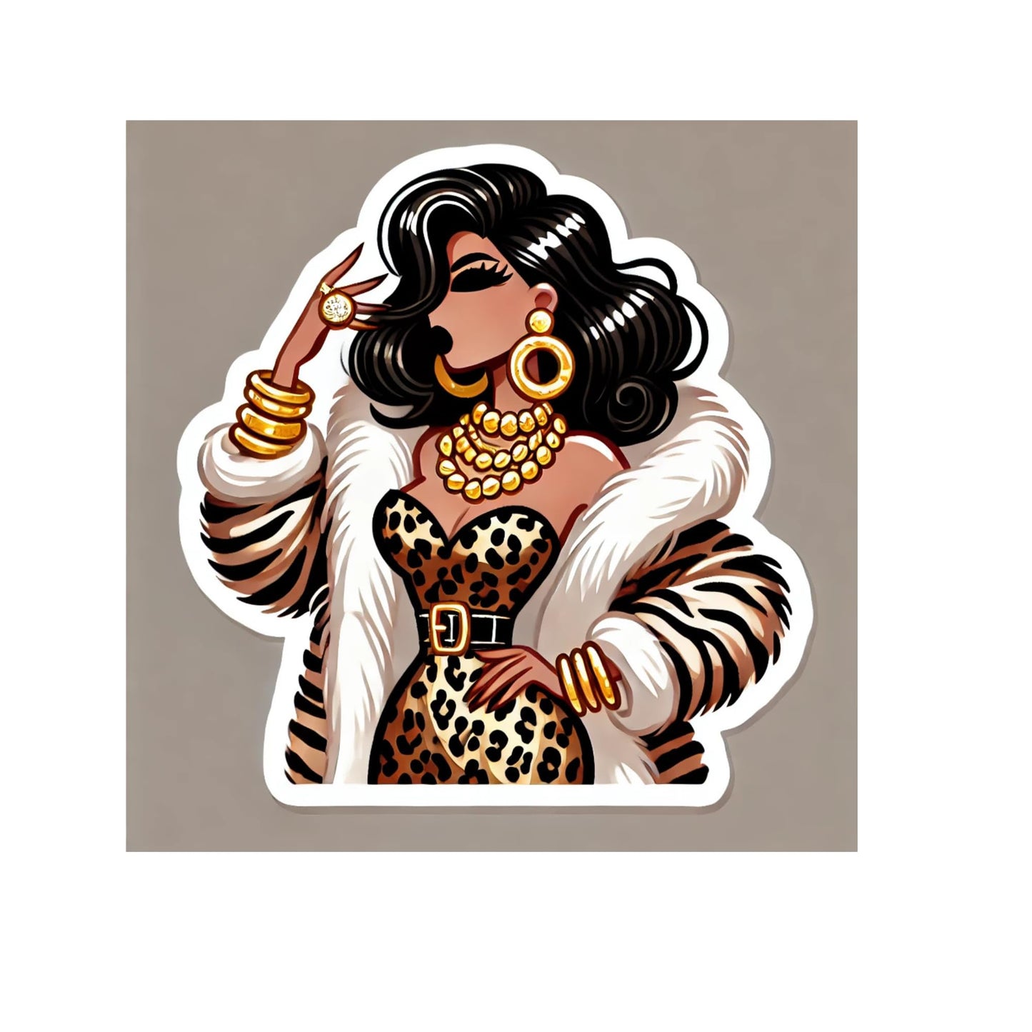 Glamorous Mob Wife Aesthetic Vinyl Sticker, 3 Inch, Leopard Print Fashion Design