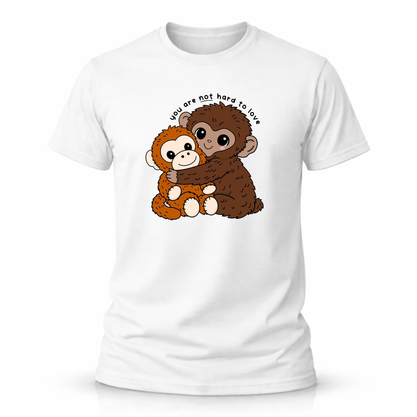You are Not Hard to Love Monkey T Shirt Cute Mental Health Affirmation Shirt Kawaii Monkey Hug Graphic Tee Funny White