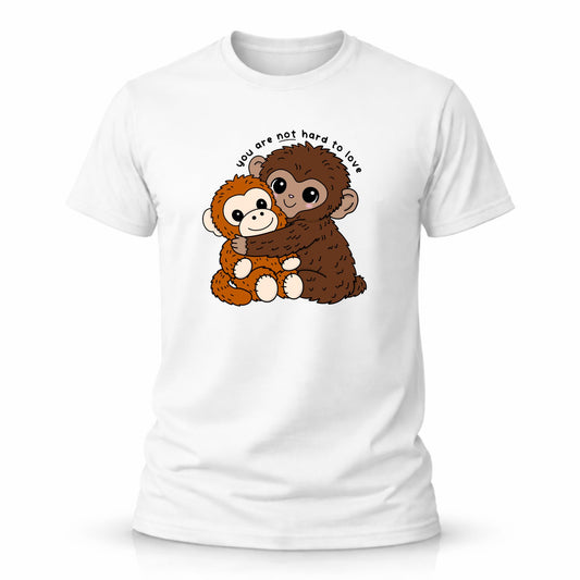 You are Not Hard to Love Monkey T Shirt Cute Mental Health Affirmation Shirt Kawaii Monkey Hug Graphic Tee Funny White