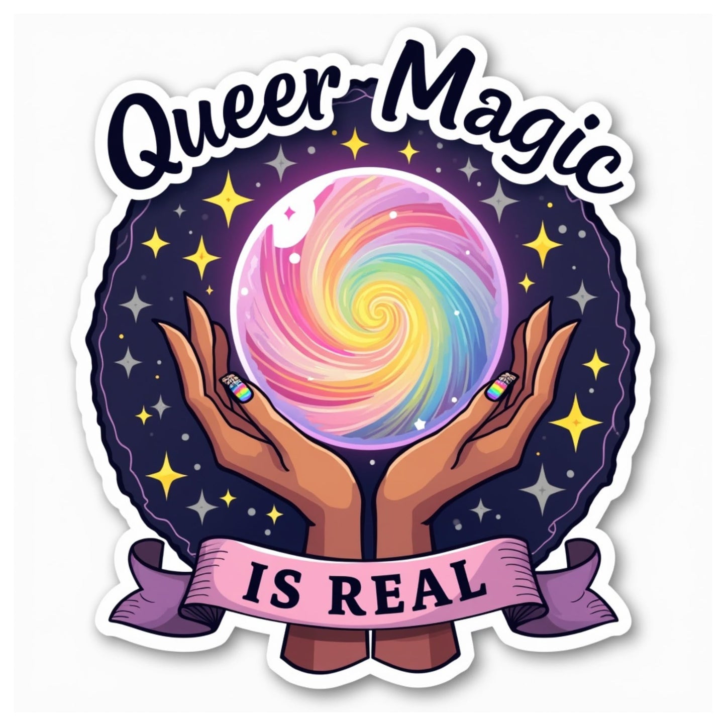 Queer Magic is Real Vinyl Sticker, Rainbow Crystal Ball Design, Pride Month Decoration (3 Inch)