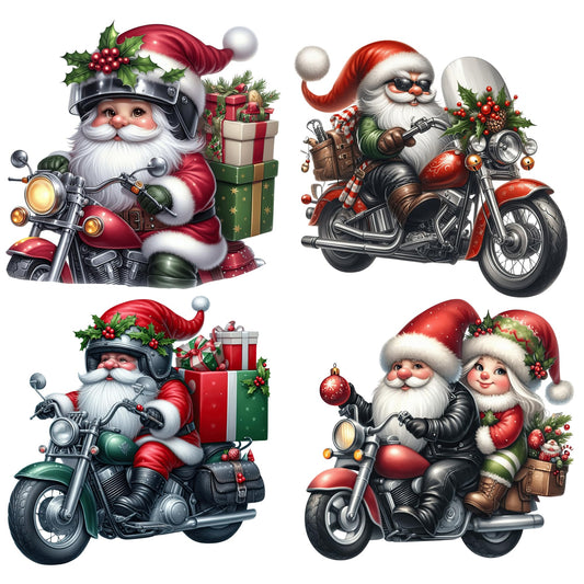 Christmas Biker Gnome Motorcycle Santa Stickers, Premium Vinyl Holiday Decals, 15 Pack, 3 Inch UV Resistant Decorative Stickers for Gifts, Laptops, Toolboxes
