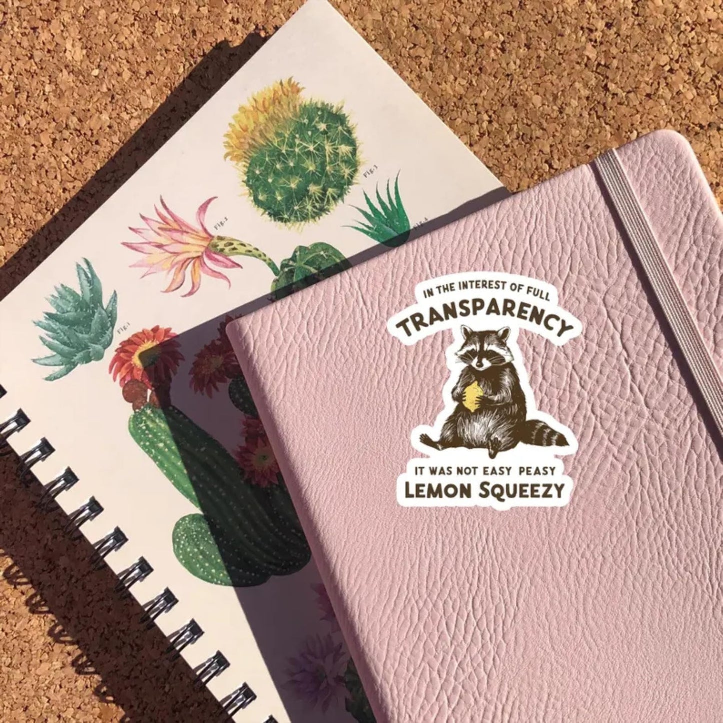 Funny Raccoon Lemon Vinyl Sticker, Transparency Quote Design, Decorative Decal for Laptops and Water Bottles