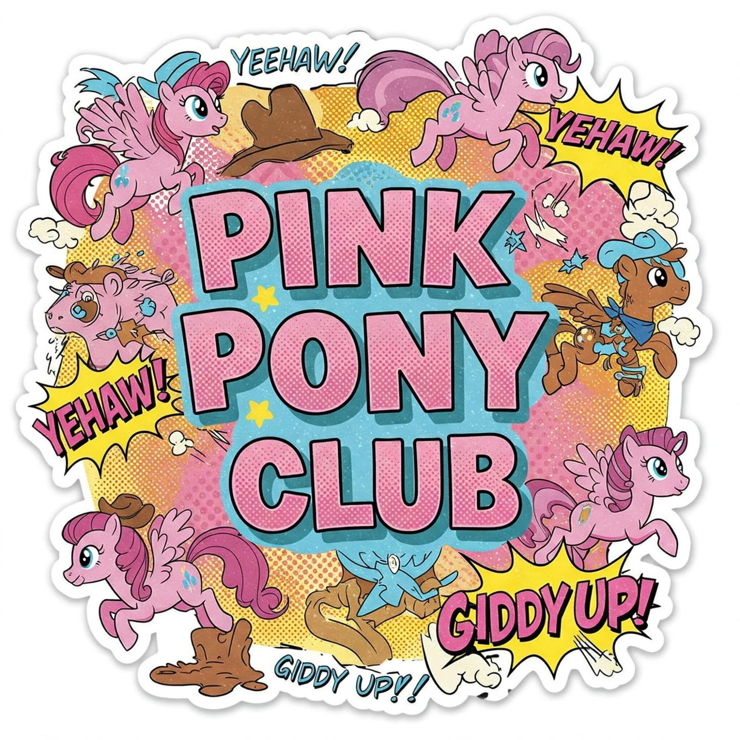 Pink Pony Club Cowboy Vinyl Sticker, Western Theme, Decorative Comic Style Design (3 Inch)