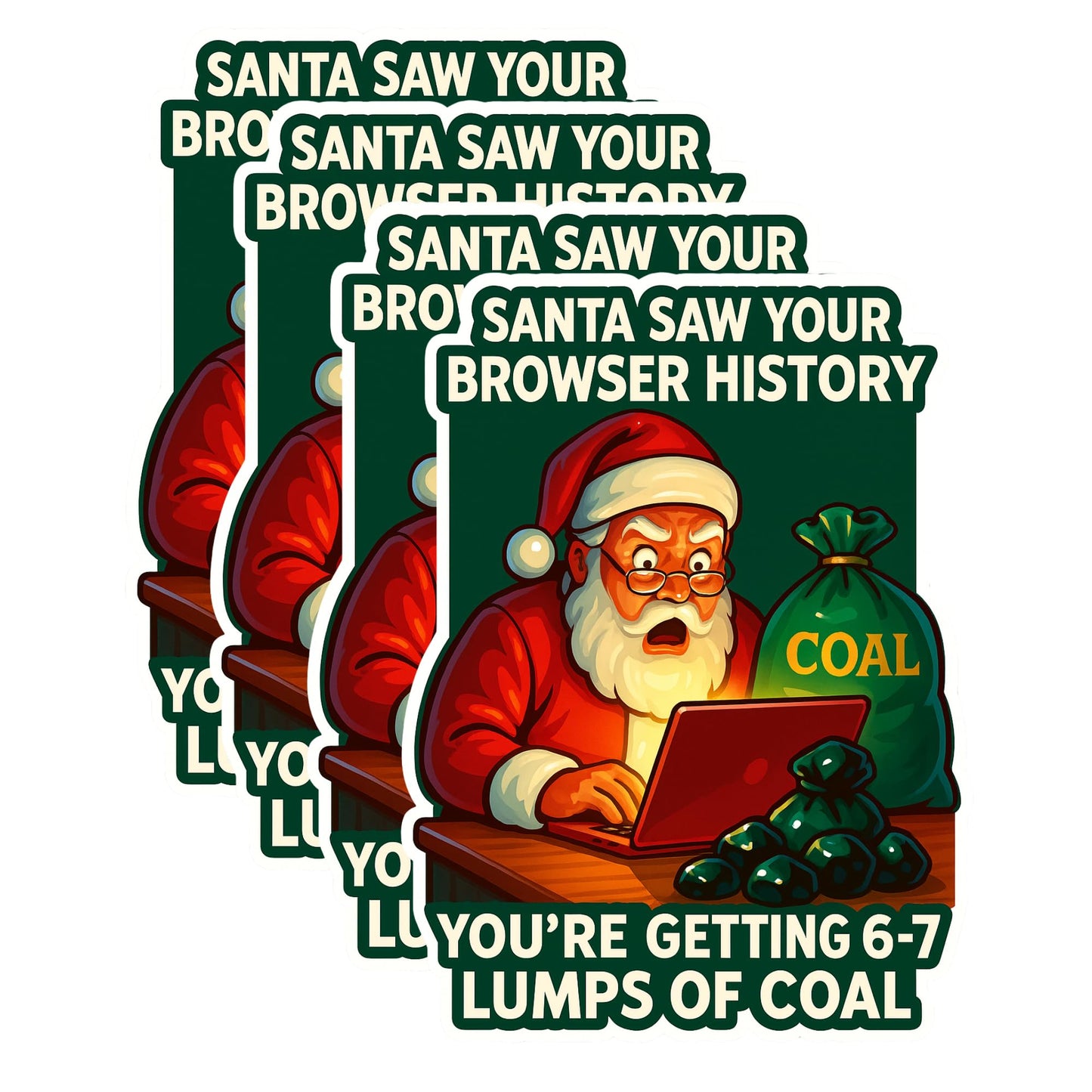 RockPaperStikrz Santa Browser History Christmas Stickers, Funny Holiday Gag Gift, 3-Inch Gloss Vinyl Decals, 4 Pack